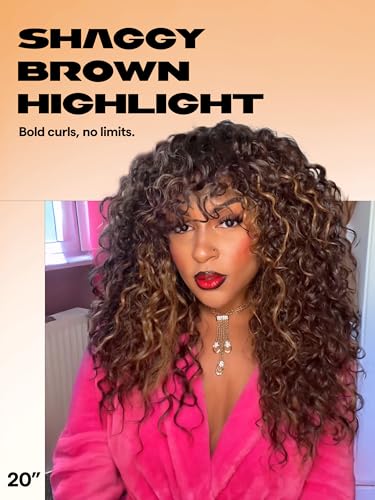 20 Inch Curly Wig with Bangs - Human Hair Blend
