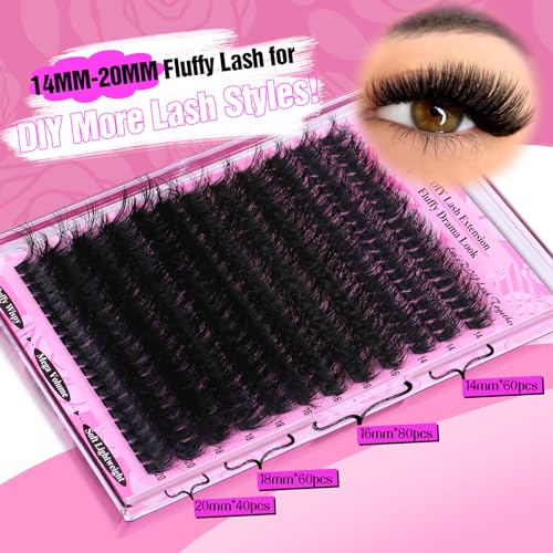 Yawamica 200D Fluffy Lash Clusters 14-20mm D Curl Extensions