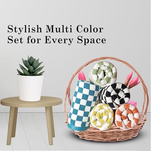 5 Pack 13 x 29 Inch Decorative Face Towels and Hand Towels, 100% Cotton, Ultra-Soft, Highly Absorbent, with Stylish Checkered Pattern Perfect for Bathroom, Kitchen, Pool, Yoga, Travel, and Gym.