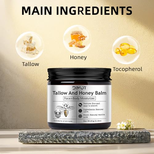 Beef Tallow Honey for Skin, Rich Hydrating Butter Honey Cream - Intense Moisture for Dry & Sensitive Skin - Nourishing Day & Night Face & Body Cream, Nourish and Soothe Dry Skin