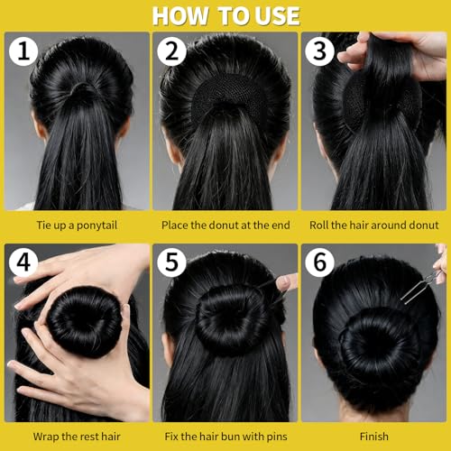 Hair Bun Maker Set - 7 Donuts, 10 Nets, 20 Pins & 5 Ties