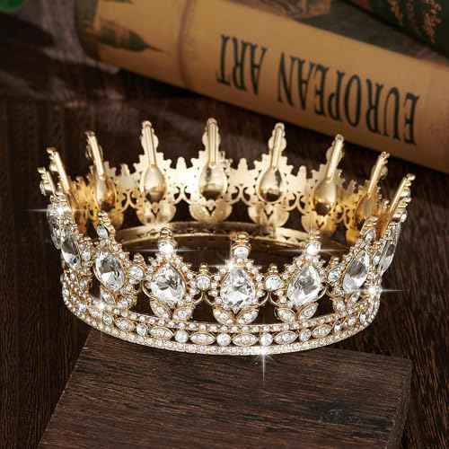 Queen Crown Rhinestone Wedding Crowns and Tiaras for Women Costume Party Hair Accessories Princess Birthday Crown Crystal Bridal Crown (Gold & White Crown)