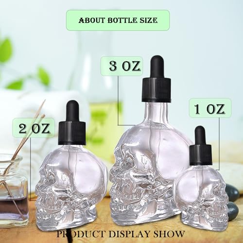 2oz Skull Glass Dropper Bottles Set - Leakproof Essential Oil Storage