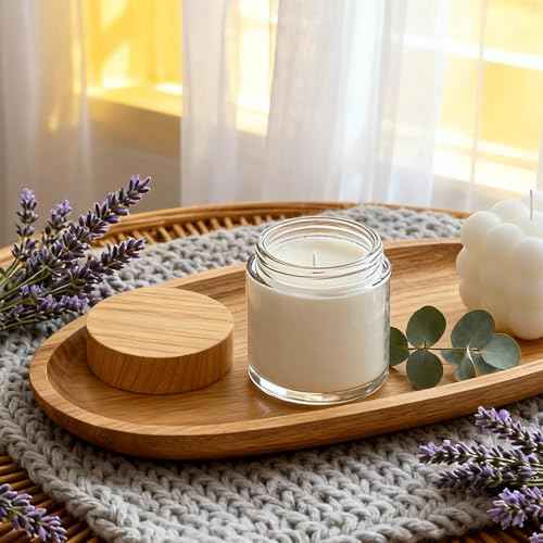 4 oz Small Glass Jars with Lids, Bumobum Clear Cosmetic Jars with Plastic Woodgrain Lids, 120ml Refillable Empty Containers for Cream, Salve, Powders and Lotion Storage, 4 Pack