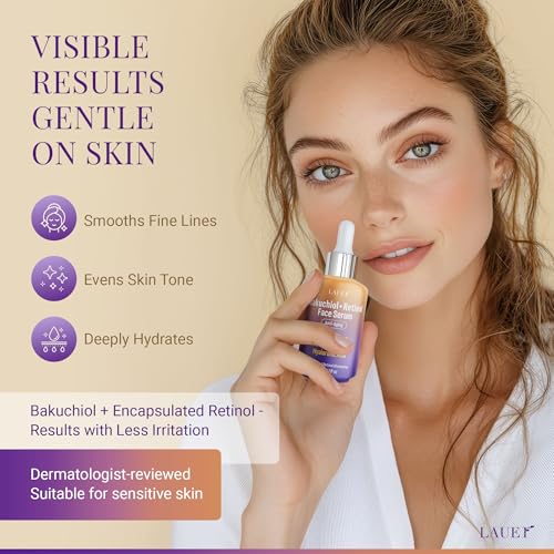 Bakuchiol Retinol Serum for Face with Vitamin C Hyaluronic Acid & Niacinamide Anti-Aging Plant-Based Serum Reduces Wrinkles Firms & Smooths Skin Vegan Fragrance-Free1 fl oz