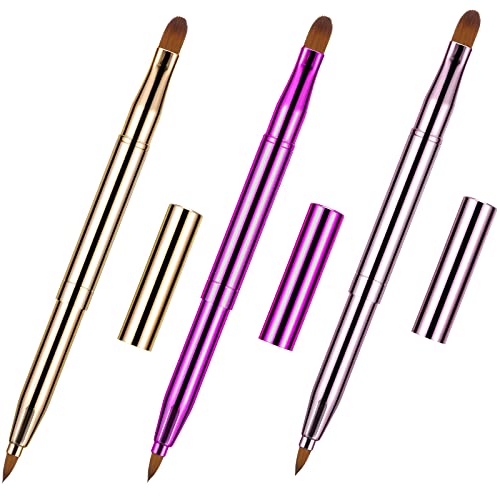 TOODOO 3 Pack Retractable Lip Brush Dual-Ended Makeup Applicator