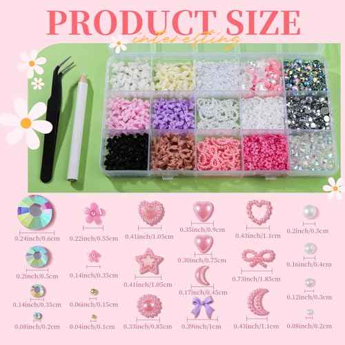 FANDAMEI Nail Charms and Gems, Charms for Nails Design, Nail Art Charms, Nail Design Kit, Rhinestones for Nails, Nail Gems, Bow Charms for Nails, 3D Flowers for Nails, Pearls for Nails