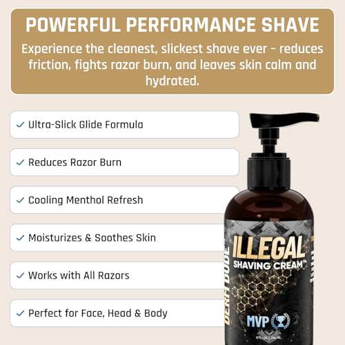 Derm Dude Illegal Shave Cream for Men | Ultra-Slick Shaving Cream for Sensitive Skin | Fights Razor Burn, Bumps, Nicks & Cuts | Smooth Glide Formula ? MVP Scent, 8oz
