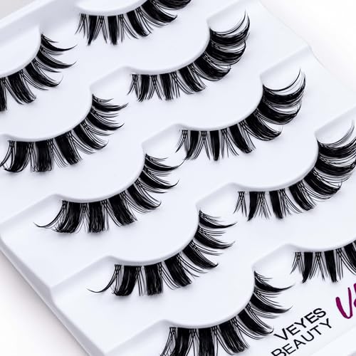 Wispy Faux Mink False Eyelashes - 5 Pairs Reusable Strip Lashes