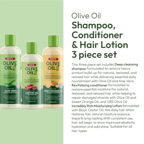 ORS Olive Oil Shampoo, Conditioner & Hair Lotion for Stronger and Healthier Hair 3 Piece Set