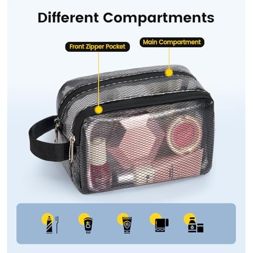 Vorspack Small Travel Toiletry Bag - Translucent Toiletry Bag for Women Hanging Toiletries Bag for Men Water Resistant Travel Bag for Toiletries Accessories - Black