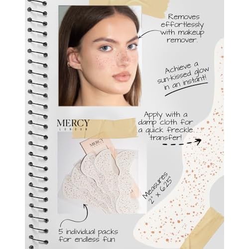 MERCY LONDON Brown Freckle Tattoos ? 5 Pieces Natural & Long-Lasting Faux Freckles, Easy to Apply & Remove, Waterproof, Smudge-Proof Beauty Accessory, Brown Freckle Makeup