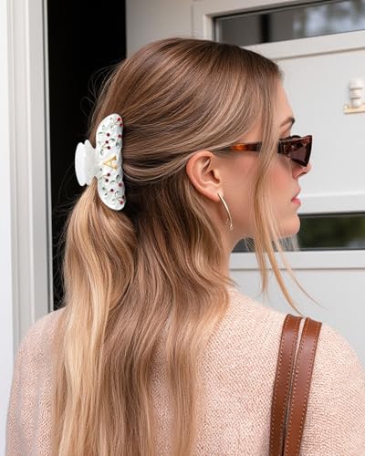 AWAYTR Cherry Monogram Hair Clip with Rhinestones - Durable Claw Clip for Fine Hair