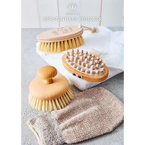 Redecker Natural Pig Bristle Massage Brush with Oiled Beechwood Knob, 3-7/8-Inches