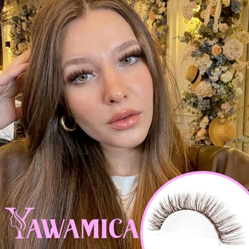 Yawamica 50D Brown Lash Clusters Kit: Fluffy DIY Eyelash Extensions (10-16mm) with Bond & Tweezers