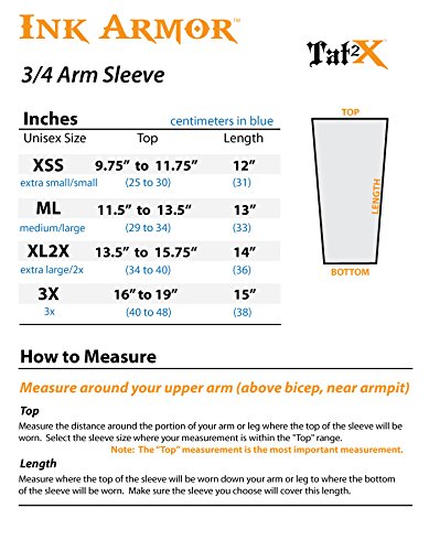 Tat2X Ink Armor 3/4 Arm Tattoo Cover Sleeve - UV Protection