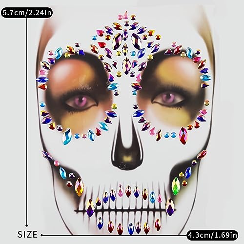 Halloween Skeleton Face Gems Jewels Rhinestone Temporary Tattoos Face Jewels Day of the Dead Face Stickers Gems Blue Glitter Jewels for Crystals Face Stickers Eyes Face Body 1 Pack