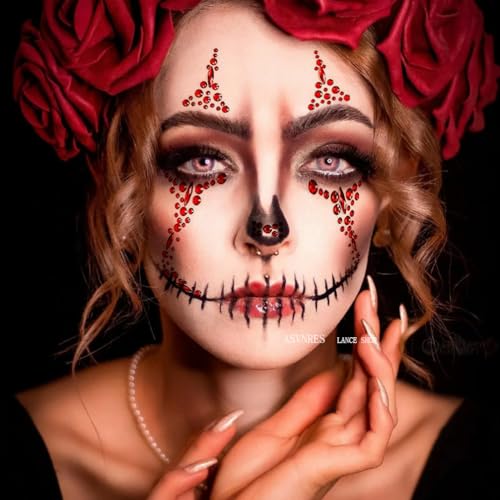Face Gems Tattoos - 2 Pack Rhinestone Skull Stickers for Rave