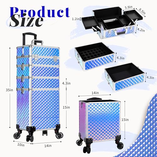 AROUS Rolling Makeup Train Case 4-in-1 with Wheels