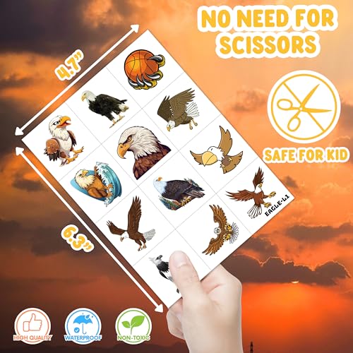 96 PCS Eagle Temporary Tattoos for Kids - Waterproof