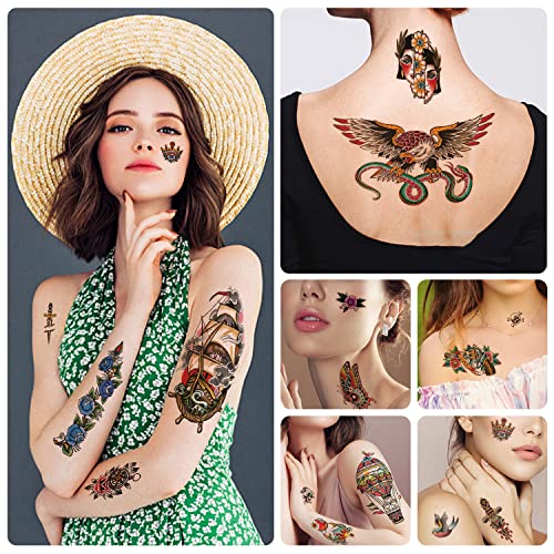 77 Sheets American Traditional Temporary Tattoos for Adults