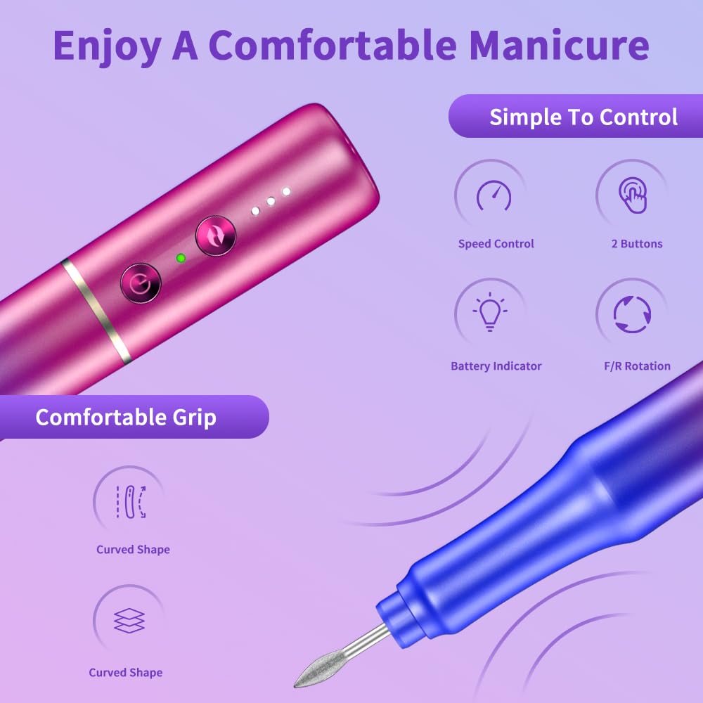 LNKERCO Cordless Electric Nail File, Professional Electric Nail Drill for Acrylic Gel Nails, Portable Nail Drill for Manicure Pedicure Nail with Everything Rechargeable Lightweight