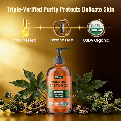 Organic Castor Oil 16oz - Cold-Pressed, Hexane-Free, USDA Certified