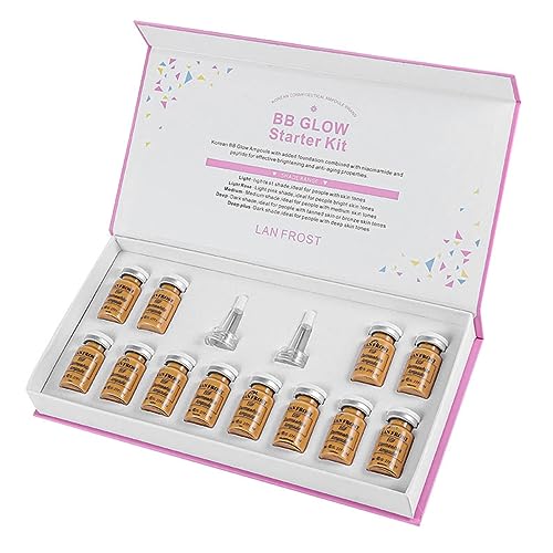 BB Facial Glow Serum Starter Kit Hyaluronic Acid Essence Foundation Skin Care Kit 0.27oz 12 Vials, Combined With Niacinamide and Peptides To Brighten Skin Tone Anti-Aging Foundation Light Rose