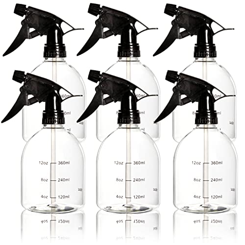 Youngever 6 Pack Empty Plastic Spray Bottles, Spray Bottles for Hair and Cleaning Solutions, 6 Pack 16 Ounce Bottles (Black Sprayer)