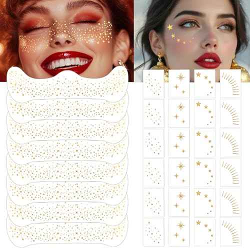Glitter Freckles, 32 Pcs Sparkle Glitter Freckles Face Tattoo for Women Girls Gold Temporary Face Tattoos Concert Festival Rave