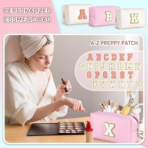 Personalized Initial Makeup Bag for Girls, Waterproof Cosmetic Travel Bag