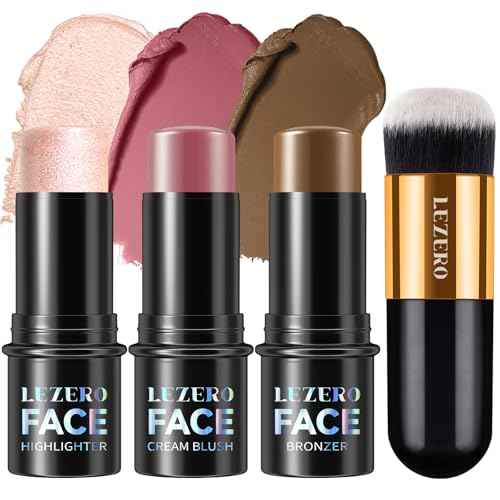 Lezero 3Pcs Contour Stick Makeup Kit, Shades with Highlighter, Blush and Bronzer Stick for Sculpt the Face and All Skin Type, Long Lasting, Smooth, Dewy & Matte Finish, LIGHT MEDIUM