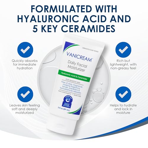Vanicream Daily Facial Moisturizer with Ceramides & Hyaluronic Acid, 3 Fl Oz