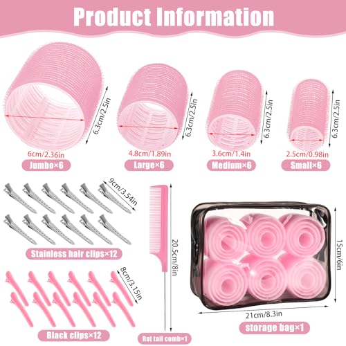 Hair Rollers Set 24 Pcs 4 Sizes Self-Grip with Clips