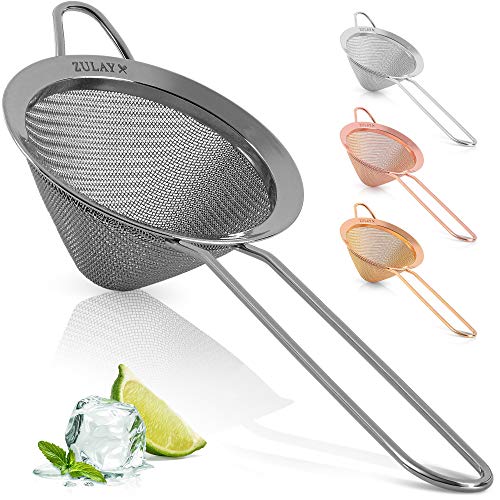 Zulay Kitchen 304 Stainless Steel Fine Mesh Strainer For Kitchen - Sieve Sifters For Food, Tea, Rice, Oil, Noodles, Fruits, Vegetables - Rust-Proof, Easy to Clean Drink Strainer (Black)