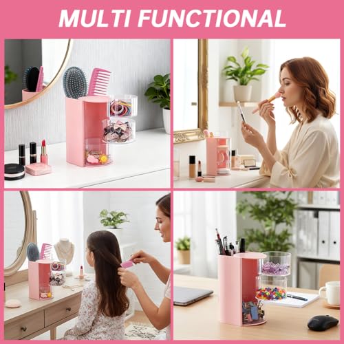 3-Layer Rotating Hair Accessories Organizer with Brush Holder