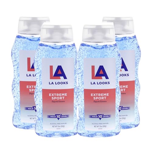 L.A. Looks Extreme Sport Hold 10 Plus Level Hair Gel - Alcohol-Free Styling Gel with TriActive Hold - Non-Sticky, Safe for Color-Treated Hair - 4 pc