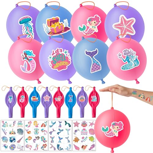 Mermaid Party Favors Set - 24 Punch Balloons & 48 Tattoos