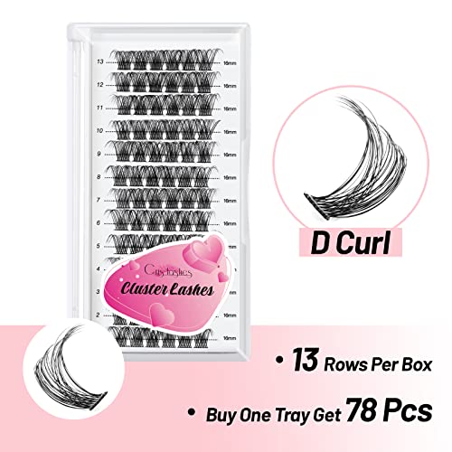 DIY Eyelash Extensions, Crislashes Lash Clusters 13 Rows, Resuable Cluster Lashes, Soft Individual Cluster Lashes, 78 PCS Cluster Eyelash Extensions at Home (F09 16mm)