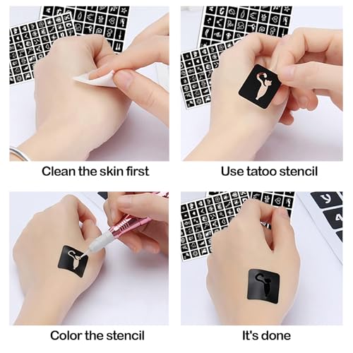 229pcs Henna Tattoo Stencils, 19 Sheets Temporary Tattoo Stencils for Women Face Body Paint DIY Art Glitter Airbrush Tattoo Pack