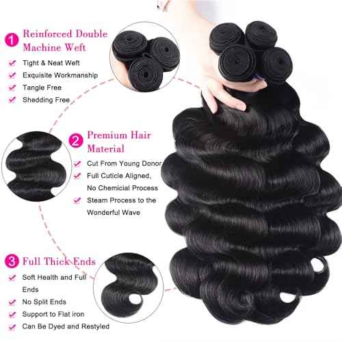 12A Human Hair Bundles 22 24 26 28 Inch Body Wave Bundles Human Hair Extensions 400g Unprocessed Brazilian Virgin Body Wave 4 Pieces Deals Brazilian Quick Weave Natural Black Wavy Extensions