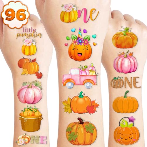 Fall Temporary Tattoos for Kids - 100 Pack Pumpkins