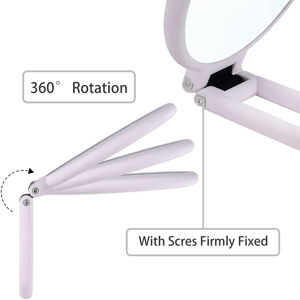 LOTIKO 1x 10x Magnifying Handheld Mirror,Travel Folding Hand Held Mirror,Double Sided Pedestal Magnification and True Image Makeup Mirror, Portable Vanity Cosmetic for Women （Pink）