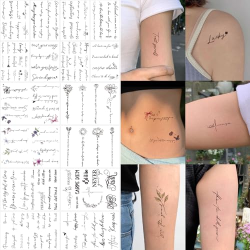 Inspirational Quotes Temporary Tattoos - 12 Sheets Waterproof