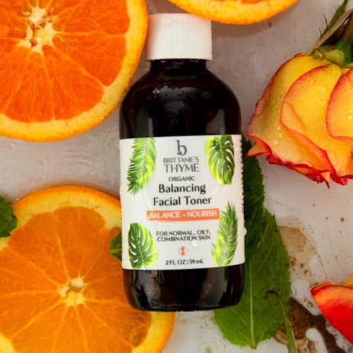 Brittanie's Thyme Organic Balancing Witch Hazel Facial Toner, 4 oz | Peppermint & Sweet Orange Oils Relieve & Calm Complexion | Gentle, Fast Acting Toner