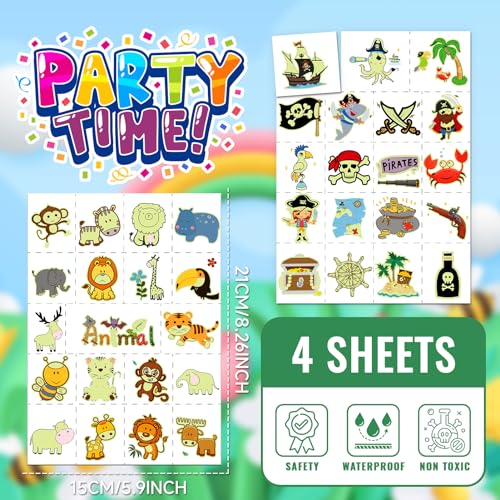 Glow Temporary Tattoos for Kids - Pirate Design Goodie Bag