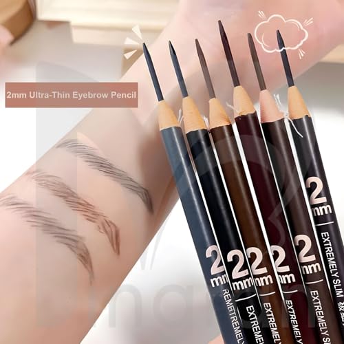 6-Pack 2mm Ultra-Thin Eyebrow Pencil with Brush Waterproof