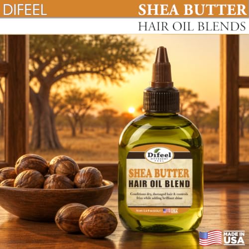 Difeel Shea Butter Hair Oil Blend 2.5 oz - Moisturizing, Anti-Frizz Hair Treatment
