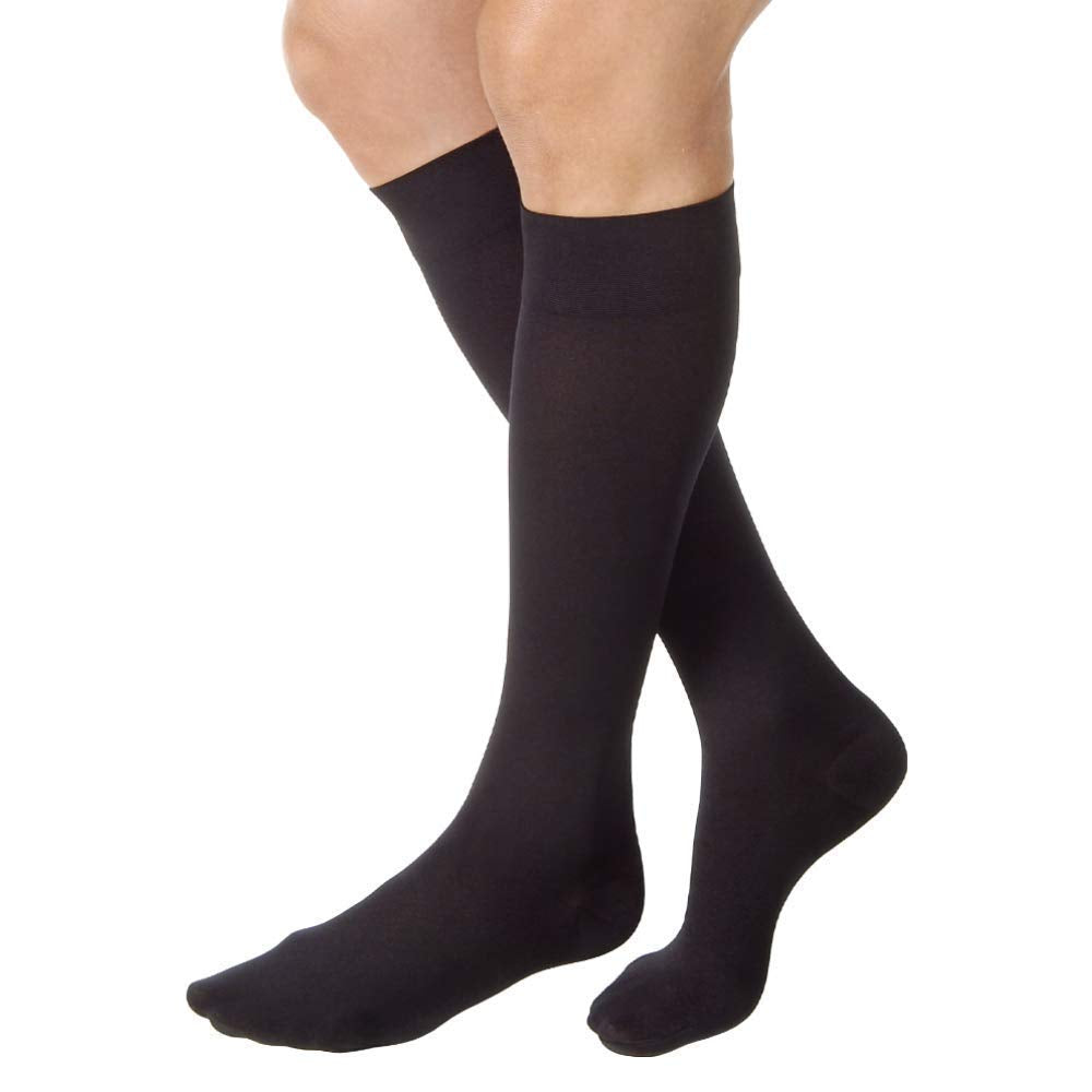 JOBST Relief Knee High 20-30 mmHg Compression Stockings with Silicone Band, Closed Toe, Black, Medium