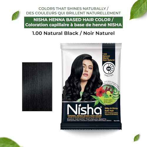 Nisha Natural Henna Hair Color Black - Pack of 10 (10g Each) | Herbal Hair Dye